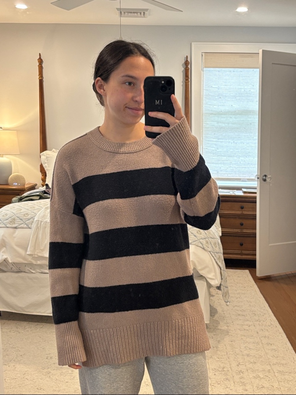 Abercrombie & Fitch Taupe and Black Striped Crewneck Sweater